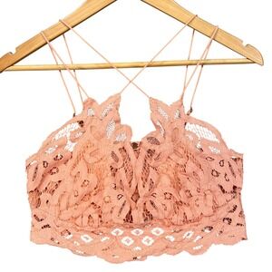 FP One Blush Lace Bralette Top‎ Strappy Back Crochet Boho Festival Medium